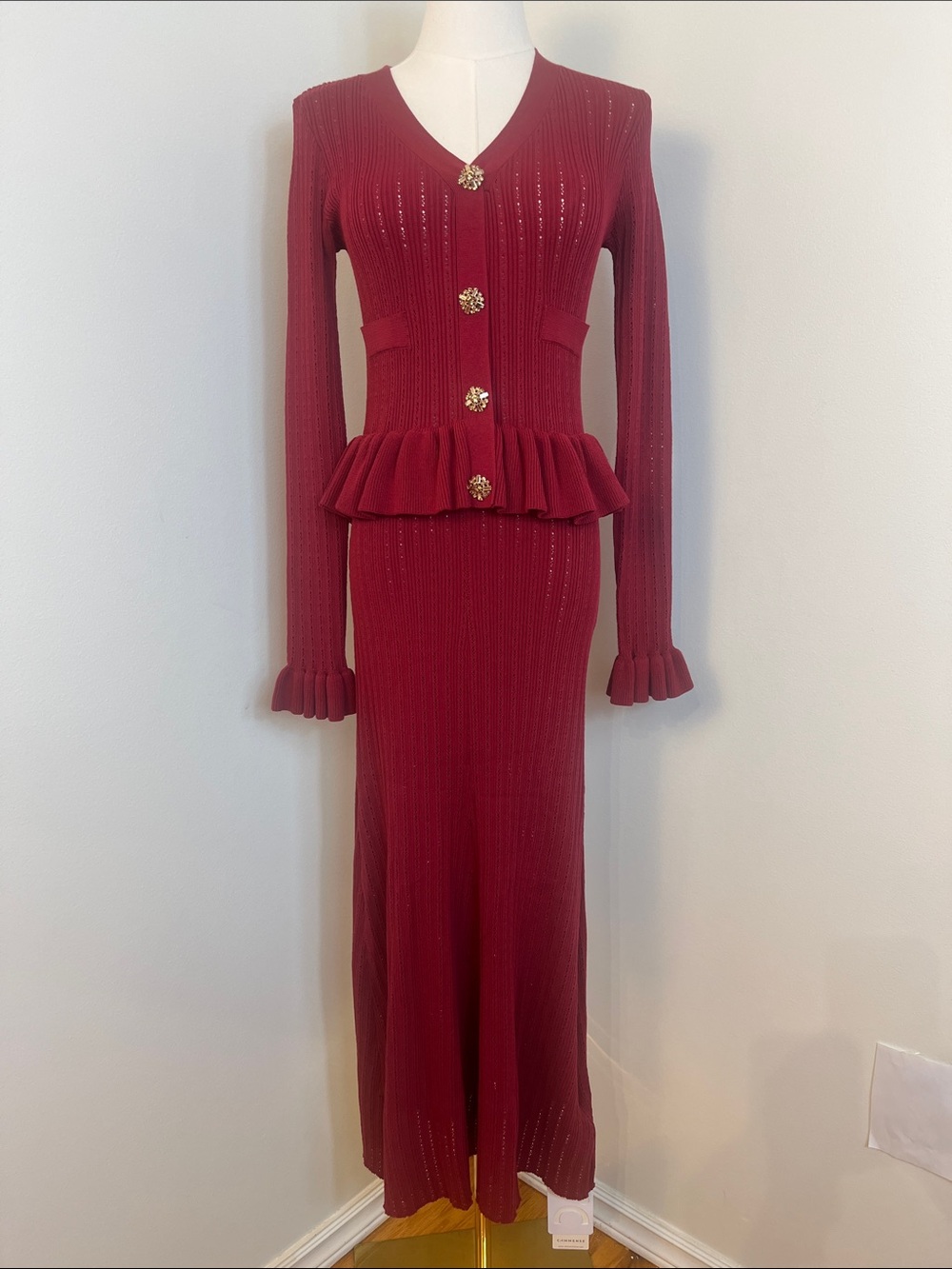 Commense Ribbed Peplum Knit Dress